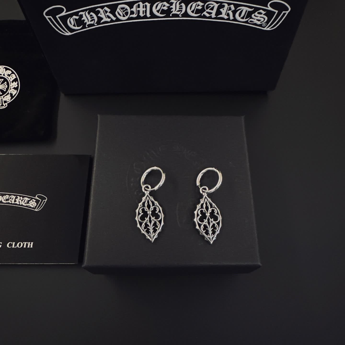 Chrome Hearts Silver Filigree Leaf Earrings